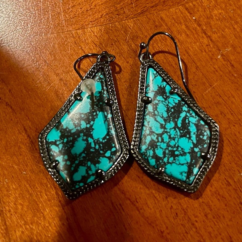 Kendra Scott Alex Gunmetal Marbled Turquoise Earrings - Rare
